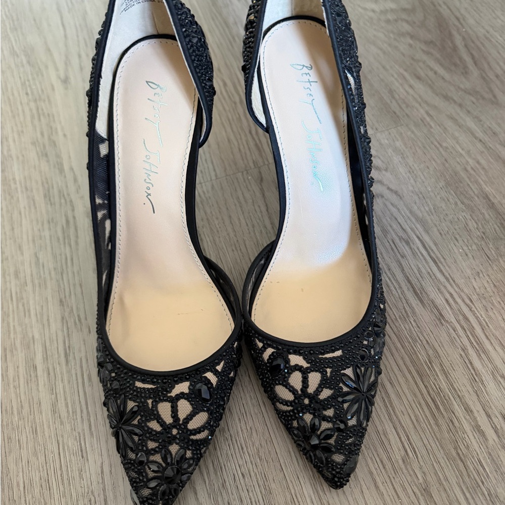 Betsey Johnson Black Floral Lace Heels
